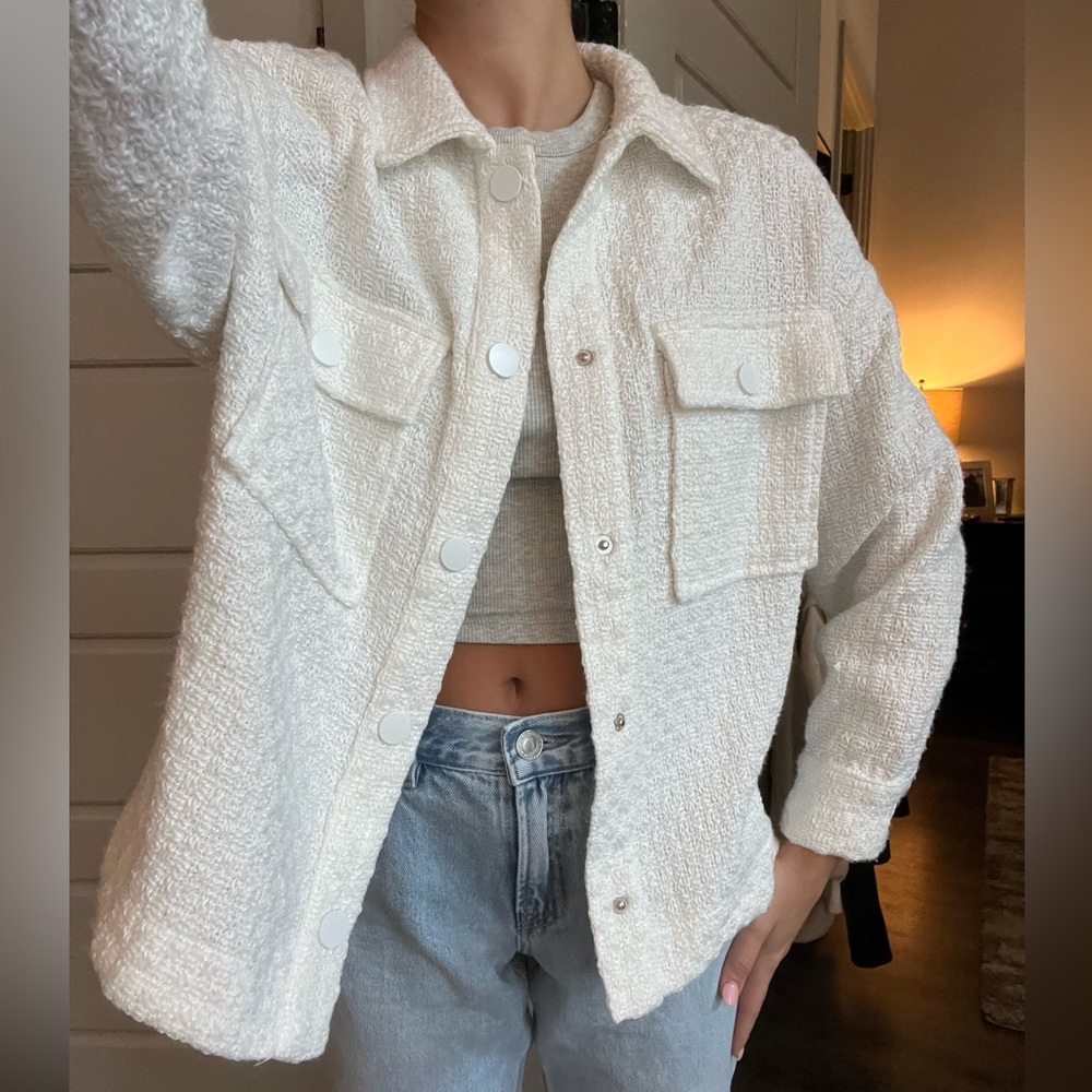 Vestique Tweed Lightweight White Shacket - Picture 1 of 8